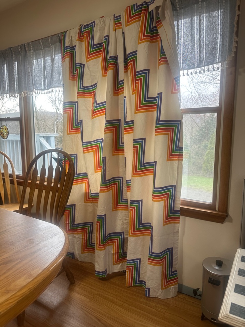 Vintage Rainbow Geometric Stripe Curtain Panels 2 qty